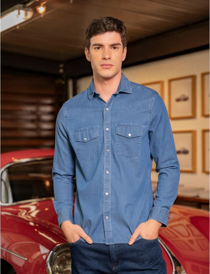 Camisa Denim Western Hombre