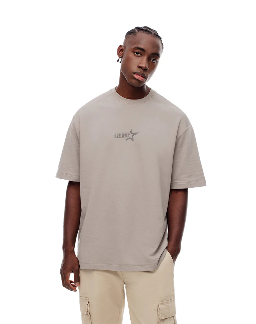 Camiseta oversize algodón taupe estampada hombre